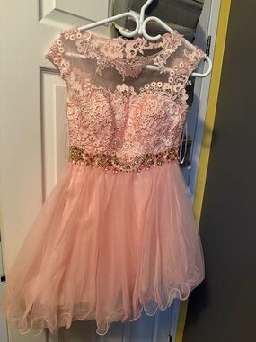 Dave & Johnny Pink Lace and Tulle Party Dress with Jeweled Waist
